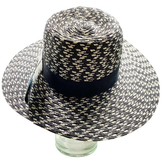 Black & White Straw Feather Fedora - Picture 5 of 13